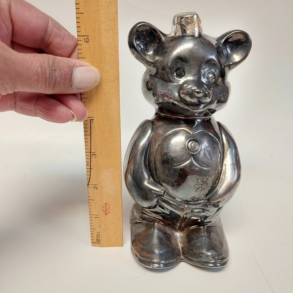 Vintage* 50s Silver Plated Falstaff Teddy Bear Bank - Picture 8 of 8